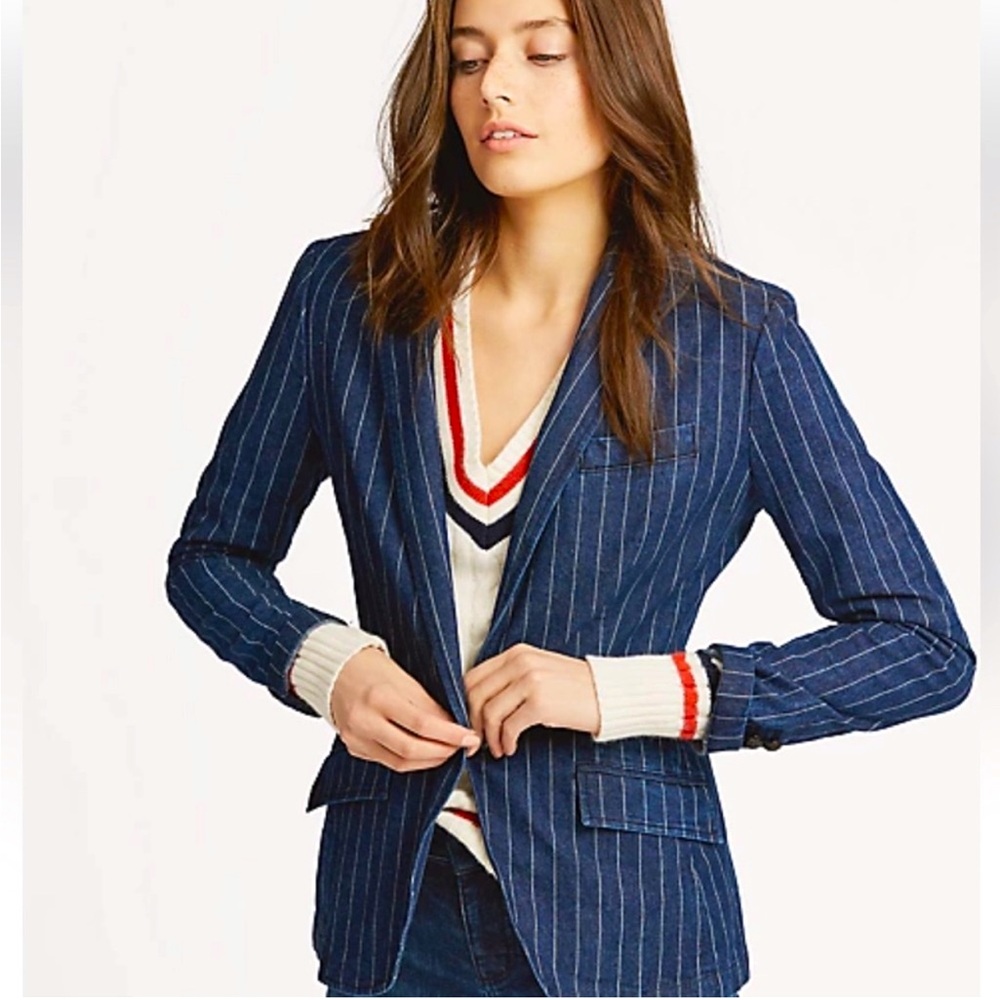 NWT Ralph Lauren size 12 Denim Pinstripe One Button Blazer